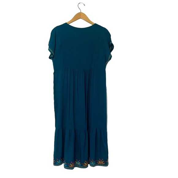 NWT Savannah Jane Embroidered V Neck Dress Teal Midi Lined Boho Womans SM - Picture 3 of 10